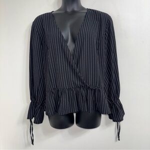 PrettyLittleThing Black Pinstripe Blouse